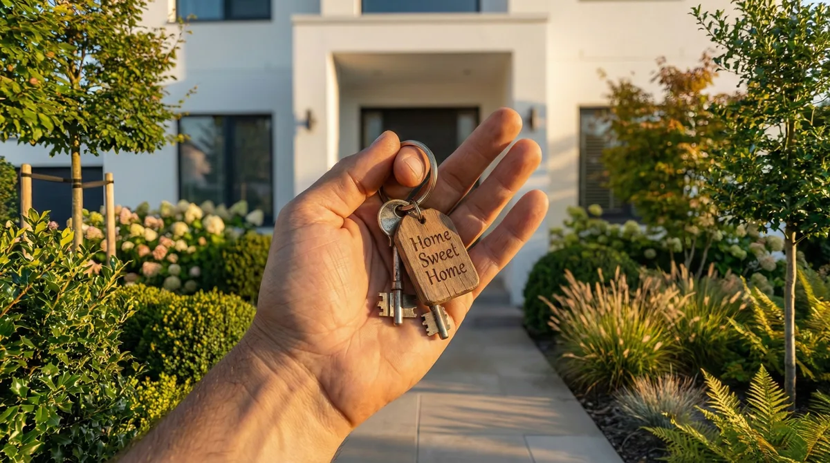 Handing over house keys, symbol of success